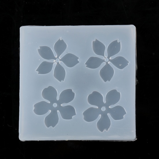 Picture of Silicone Resin Mold For Jewelry Making Square White Sakura Flower 48mm(1 7/8") x 48mm(1 7/8"), 2 PCs