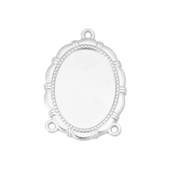 Picture of Zinc Based Alloy Connectors Oval Silver Tone Cabochon Settings (Fits 18mmx13mm) 26mm(1") x 18mm( 6/8"), 20 PCs