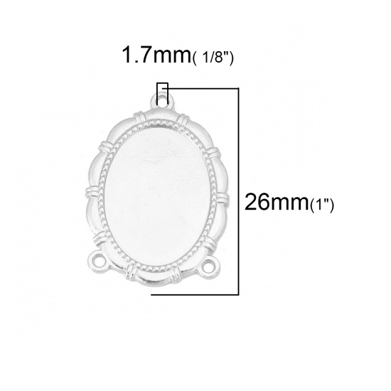 Picture of Zinc Based Alloy Connectors Oval Silver Tone Cabochon Settings (Fits 18mmx13mm) 26mm(1") x 18mm( 6/8"), 20 PCs