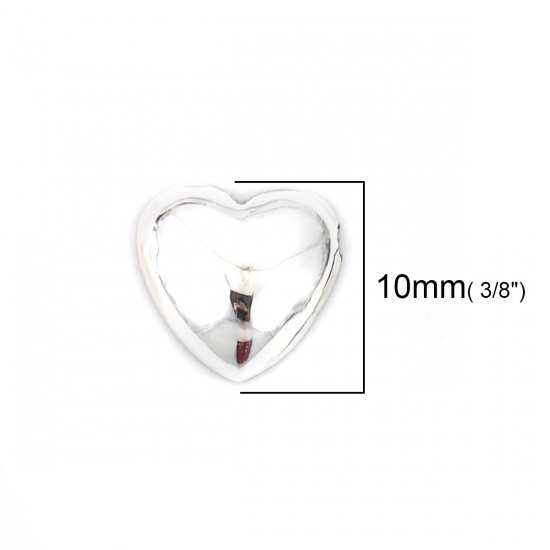 Picture of Acrylic Dome Seals Cabochon Heart Silver 10mm( 3/8") x 10mm( 3/8"), 200 PCs