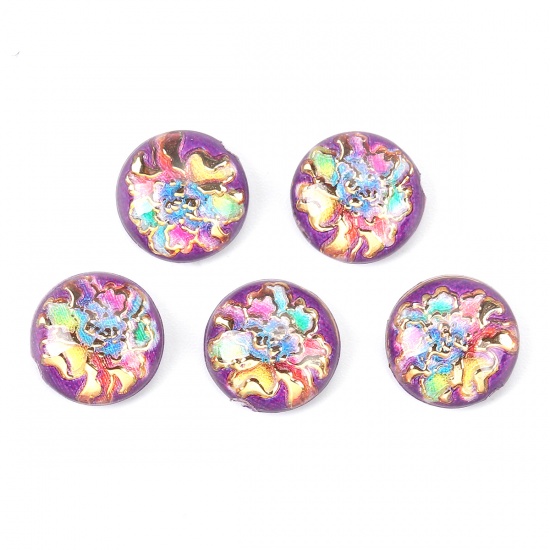 Picture of Acrylic Dome Seals Cabochon Round Multicolor Flower Pattern 10mm( 3/8") Dia, 200 PCs