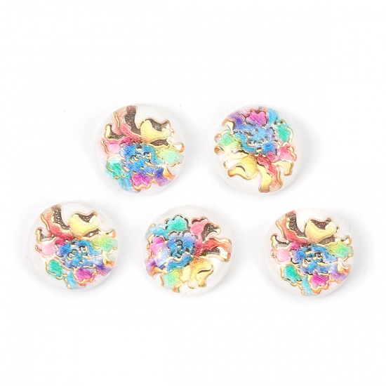 Picture of Acrylic Dome Seals Cabochon Round Multicolor Flower Pattern 10mm( 3/8") Dia, 200 PCs