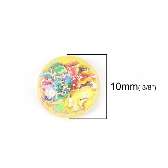 Picture of Acrylic Dome Seals Cabochon Round Yellow Flower Pattern 10mm( 3/8") Dia, 200 PCs
