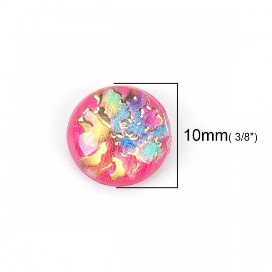 Picture of Acrylic Dome Seals Cabochon Round Fuchsia Flower Pattern 10mm( 3/8") Dia, 200 PCs