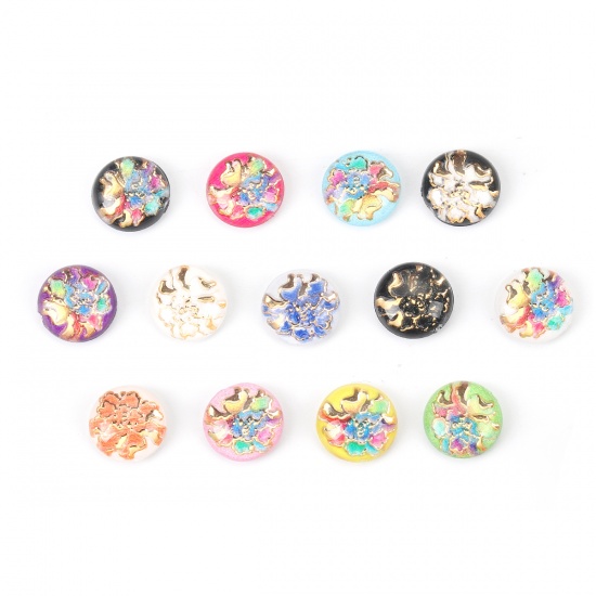 Picture of Acrylic Dome Seals Cabochon Round Fuchsia Flower Pattern 10mm( 3/8") Dia, 200 PCs