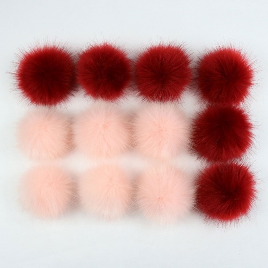 ポンポンボール 薄ピンク 赤ワイン色 円形 カン付 8cm直径、 1 パック (12個/パック) の画像