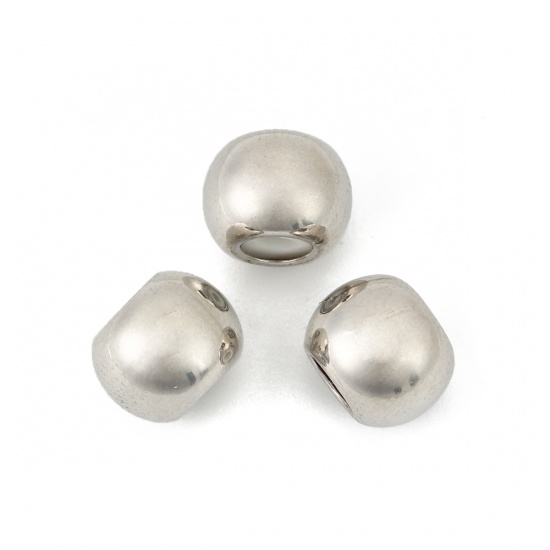 Picture of Brass Slider Clasp Beads Round 18K Real Platinum Plated With Adjustable Silicone Core 10mm( 3/8") Dia., Hole: 2.3mm, 5 PCs