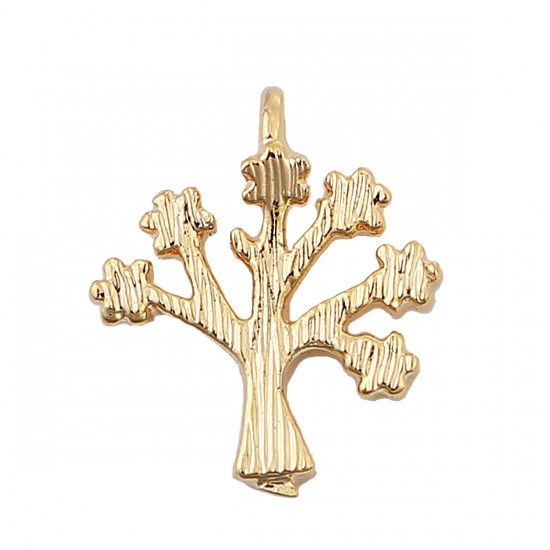 Picture of Brass Charms Tree 18K Real Gold Plated 11mm( 3/8") x 10mm( 3/8"), 5 PCs                                                                                                                                                                                       