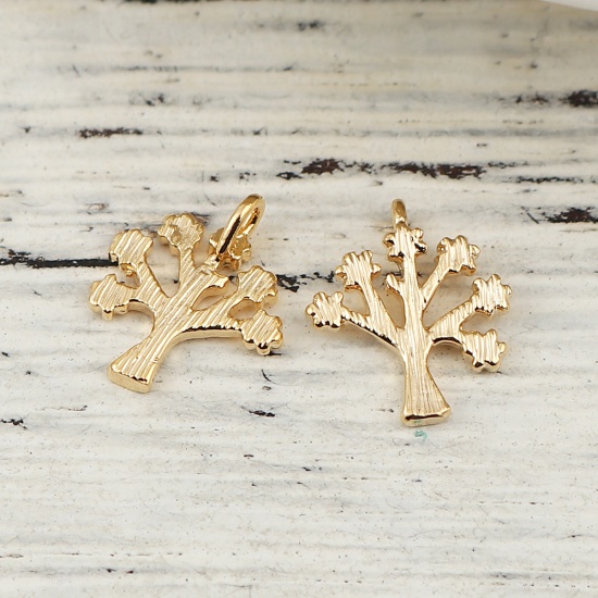 Picture of Brass Charms Tree 18K Real Gold Plated 11mm( 3/8") x 10mm( 3/8"), 5 PCs                                                                                                                                                                                       