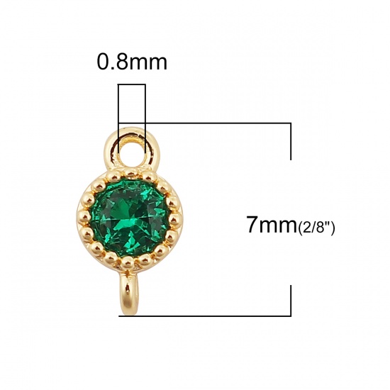 Picture of Brass Connectors Round 18K Real Gold Plated Green Rhinestone 7mm( 2/8") x 4mm( 1/8"), 3 PCs                                                                                                                                                                   