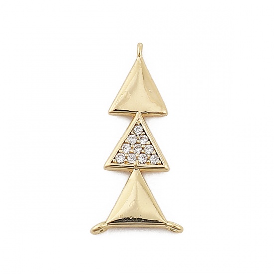 Picture of Brass Connectors Triangle 18K Real Gold Plated Clear Rhinestone 19mm( 6/8") x 9mm( 3/8"), 2 PCs                                                                                                                                                               