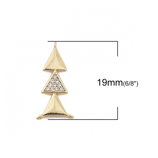 Picture of Brass Connectors Triangle 18K Real Gold Plated Clear Rhinestone 19mm( 6/8") x 9mm( 3/8"), 2 PCs                                                                                                                                                               