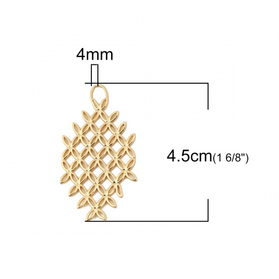 Picture of Brass Pendants Irregular 18K Real Gold Plated 45mm(1 6/8") x 24mm(1"), 3 PCs                                                                                                                                                                                  