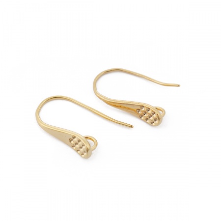 Brass Ear Wire Hooks Earring Findings 18K Real Gold Plated W/ Loop 17mm( 5/8") x 10mm( 3/8"), Post/ Wire Size: (21 gauge), 4 PCs