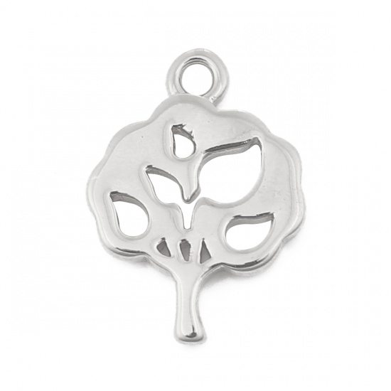 Picture of Brass Charms Tree 18K Real Platinum Plated 13mm( 4/8") x 10mm( 3/8"), 3 PCs                                                                                                                                                                                   