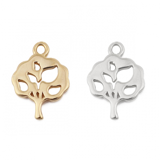 Picture of Brass Charms Tree 18K Real Platinum Plated 13mm( 4/8") x 10mm( 3/8"), 3 PCs                                                                                                                                                                                   