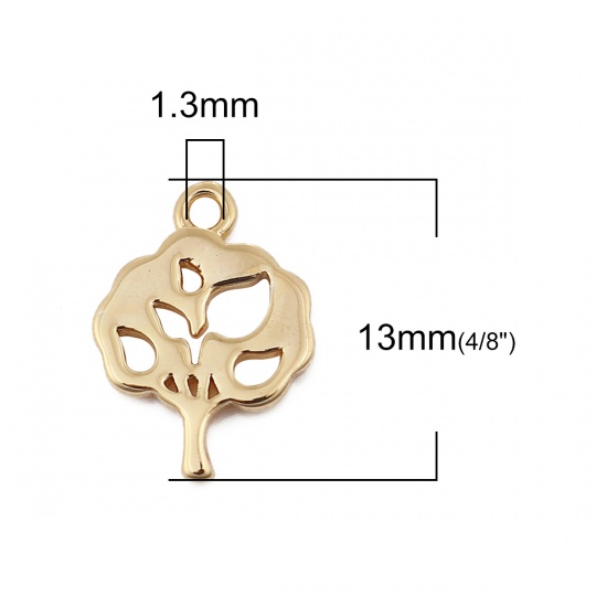 Picture of Brass Charms Tree 18K Real Gold Plated 13mm( 4/8") x 10mm( 3/8"), 3 PCs                                                                                                                                                                                       