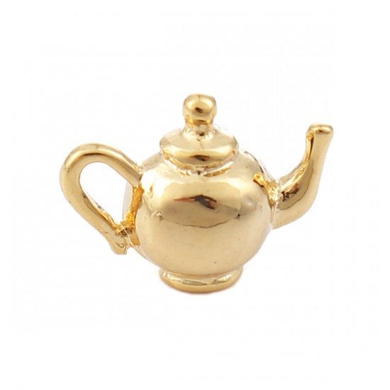 Picture of Brass 3D Charms Teapot 18K Real Gold Plated 15mm( 5/8") x 11mm( 3/8"), 3 PCs                                                                                                                                                                                  
