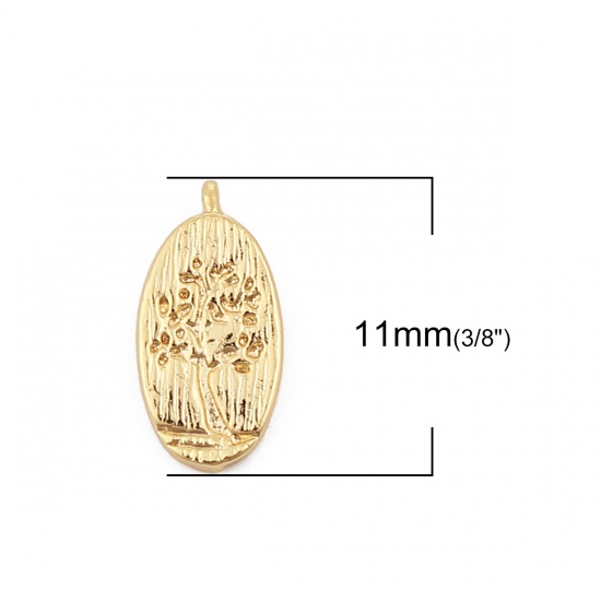 Picture of Brass Charms Oval 18K Real Gold Plated Tree 11mm( 3/8") x 6mm( 2/8"), 5 PCs                                                                                                                                                                                   