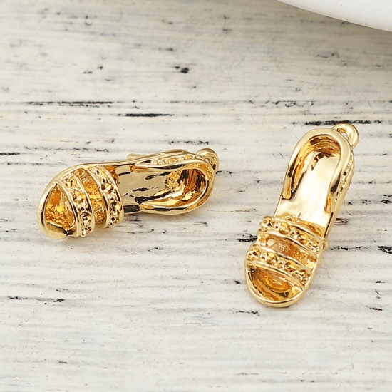 Picture of Brass Charms High-heeled Shoes 18K Real Gold Plated (Can Hold ss4 Pointed Back Rhinestone) 19mm( 6/8") x 7mm( 2/8"), 5 PCs                                                                                                                                    