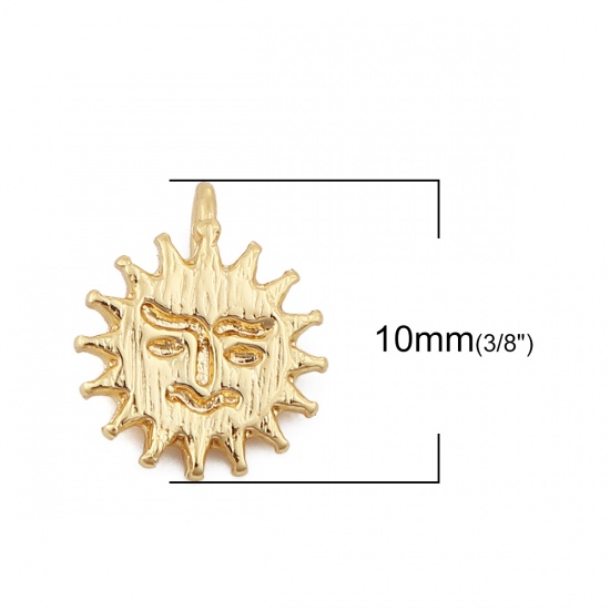 Picture of Brass Charms Sun 18K Real Gold Plated 10mm( 3/8") x 8mm( 3/8"), 3 PCs                                                                                                                                                                                         