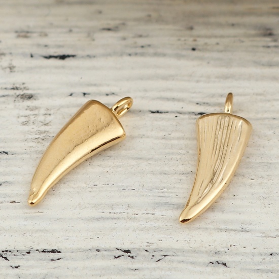 Picture of Brass Charms Horn-shaped 18K Real Gold Plated 15mm( 5/8") x 5mm( 2/8"), 3 PCs                                                                                                                                                                                 