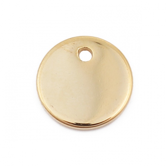 Picture of Brass Blank Charms Round 18K Real Gold Plated 8mm( 3/8") Dia., 10 PCs                                                                                                                                                                                         
