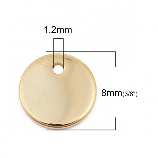 Picture of Brass Blank Charms Round 18K Real Gold Plated 8mm( 3/8") Dia., 10 PCs                                                                                                                                                                                         