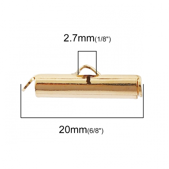 Изображение Латунь Зажим-концевик для Ожерелья Цилиндр 18K настоящее золото с покрытием (Подходит 3mm Верёвка) 20мм x 6мм, 5 ШТ