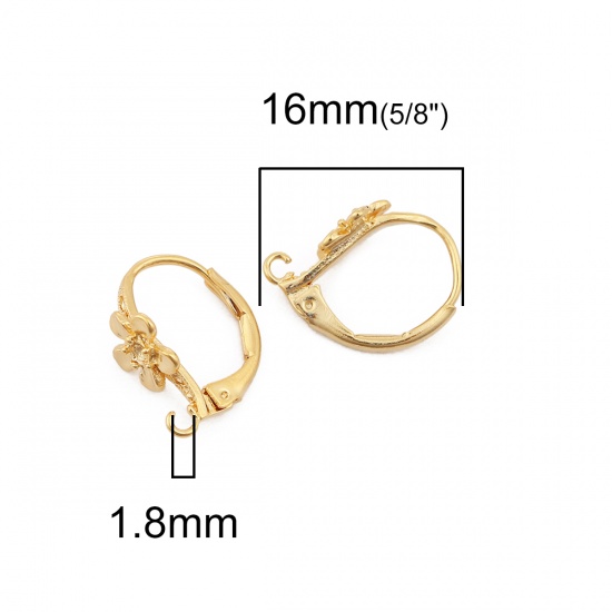 Bild von Messing Leverback Ohrringe 18K Vergoldet Blumen M/Öse (Halten ss4 Spitzboden Strass) 16mm x 8mm, Drahtstärke: (18 gauge), 4 Stück