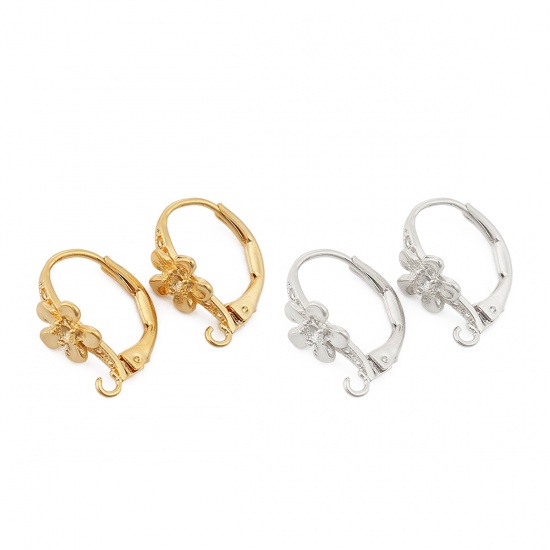 Bild von Messing Leverback Ohrringe 18K Vergoldet Blumen M/Öse (Halten ss4 Spitzboden Strass) 16mm x 8mm, Drahtstärke: (18 gauge), 4 Stück