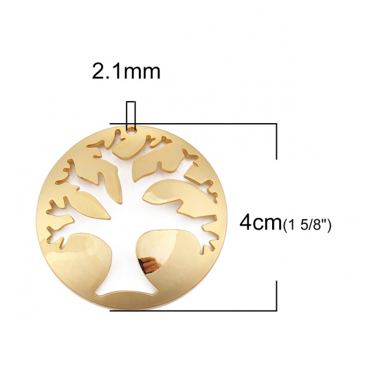 Picture of Brass Pendants Round 18K Real Gold Plated Tree 40mm(1 5/8") Dia., 1 Piece                                                                                                                                                                                     