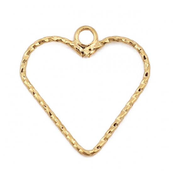Picture of 5 PCs Brass Geometric Bezel Frame Charms Pendants 18K Real Gold Plated Heart 16mm x 16mm                                                                                                                                                                      
