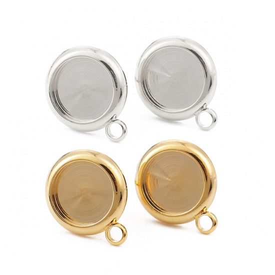 Imagen de Latón Soporta a Cabachones Pendientes Ronda 18K Oro Real Chapado (Apta 8mm) 13mm x 10mm, Post/ Wire Size: (20 gauge), 4 Unidades