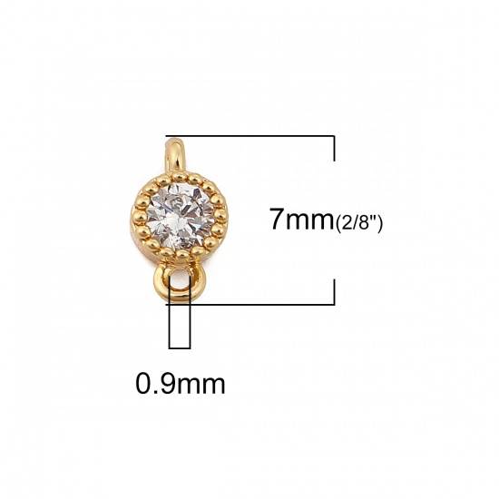 Picture of Brass Connectors Round 18K Real Gold Plated Clear Rhinestone 7mm( 2/8") x 4mm( 1/8"), 3 PCs                                                                                                                                                                   