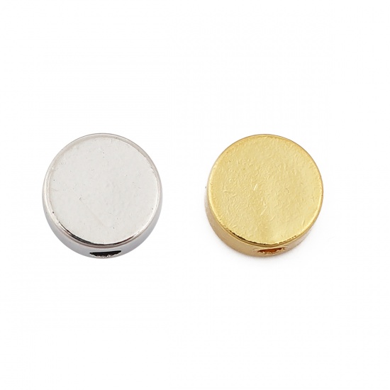 Picture of Brass Beads For DIY Charm Jewelry Making Real Platinum Plated Round About 7mm Dia., Hole: Approx 1.7mm, 5 PCs                                                                                                                                                 