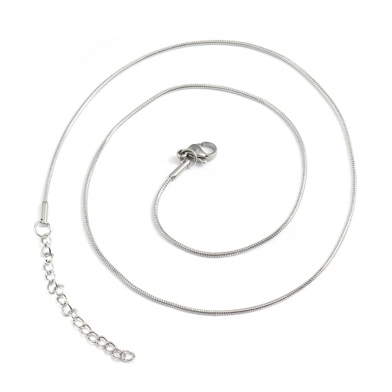 Picture of 304 Stainless Steel Snake Chain Necklace Silver Tone 45.5cm(17 7/8") long, Chain Size: 1.2mm, 2 PCs