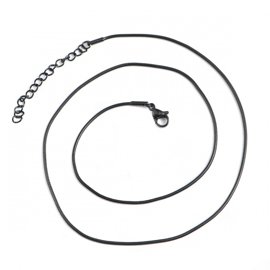 Picture of 1 Piece Vacuum Plating 304 Stainless Steel Snake Chain Necklace For DIY Jewelry Making Black 45cm(17 6/8") long, Chain Size: 1.2mm