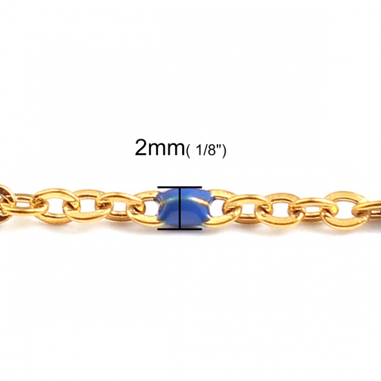 Picture of 304 Stainless Steel Link Cable Chain Necklace Gold Plated Enamel 49.5cm(19 4/8") long, Chain Size: 2x2mm, 1 Piece
