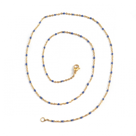 Изображение 304 Нержавеющая Сталь Позолоченные цепочки Ожерелья Позолоченный С Эмалью 49.5см Длина, Цепь 2x2мм, 1 ШТ