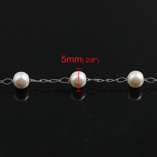 Picture of 304 Stainless Steel Link Chain Necklace Silver Tone Acrylic Imitation Pearl 74cm(29 1/8") long, Chain Size: 5mm, 1 Piece