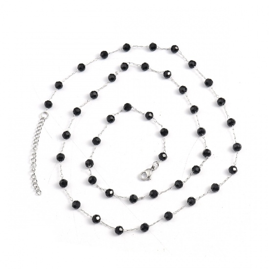 Picture of 304 Stainless Steel Link Chain Necklace Silver Tone Faceted 74cm(29 1/8") long, Chain Size: 5mm, 1 Piece