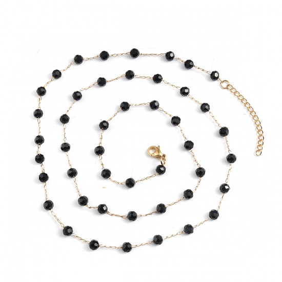 Image de 1 Pièce Colliers en 304 Acier Inoxydable Placage sous Vide Chaînes Doré Noir A Facettes 74cm long, Taille de Chaîne: 5mm