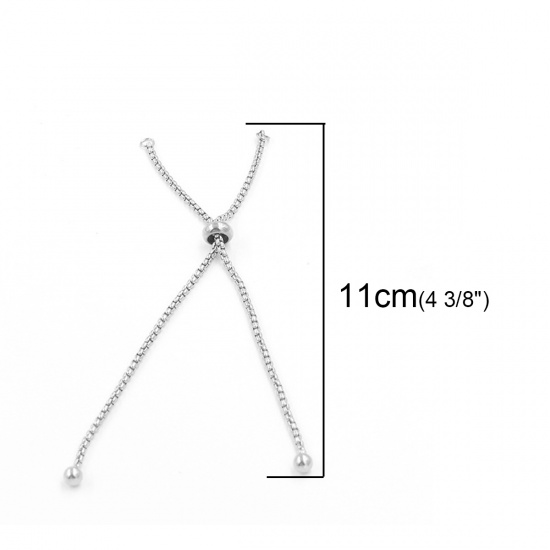 Picture of 304 Stainless Steel Slider/Slide Extender Chain For Jewelry Necklace Bracelet Silver Tone Round Adjustable 11cm(4 3/8") long, 1 Piece”