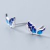 Image de Boucles d'Oreilles Puces en Argent Pur Bleu Papillon Email 10mm x 6mm, 1 Paire