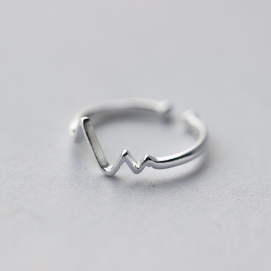 Picture of Sterling Silver Open Rings Silver Heartbeat/ Electrocardiogram, 1 Piece