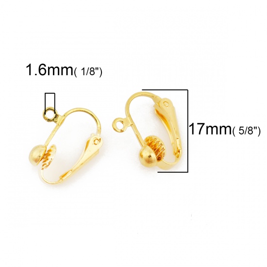 Picture of Brass Lever Back Clips Earrings Gold Plated W/ Loop 17mm( 5/8") x 14mm( 4/8"), 20 PCs                                                                                                                                                                         