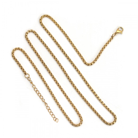 Stainless Steel Box Chain Necklace Gold Plated 60.5cm(23 7/8") long, Chain Size: 2.5mm( 1/8"), 1 Piece