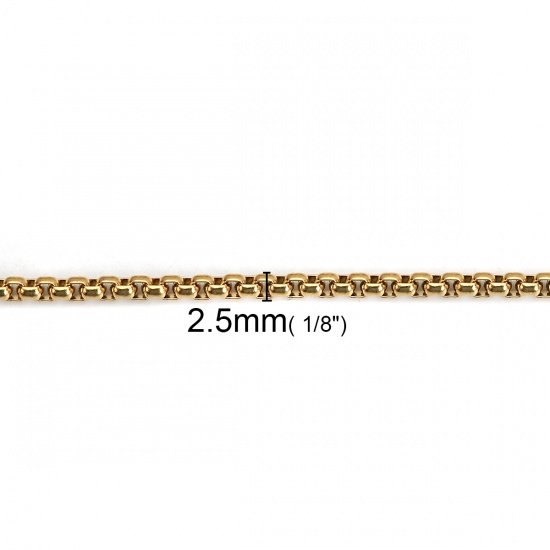 Image de Colliers en Acier Inoxydable Chaîne Maille Vénitienne Doré 60.5cm Long, Taille de chaîne: 2.5mm, 1 Pièce