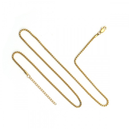 Stainless Steel Box Chain Necklace Gold Plated 61cm(24") long, Chain Size: 2.5x2.5mm( 1/8" x 1/8"), 1 Piece